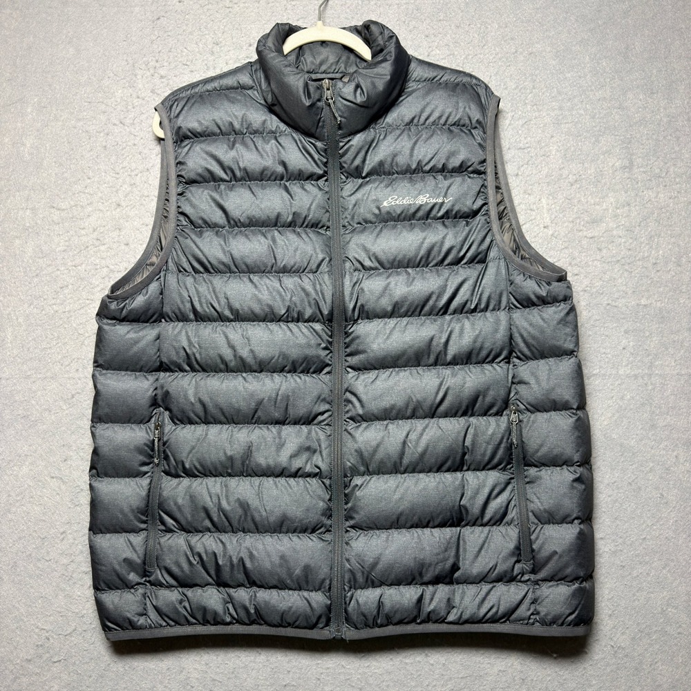 Eddie Bauer Mens EB650 Down Puffer Vest Charcoal Grey Heather Full Zip Large